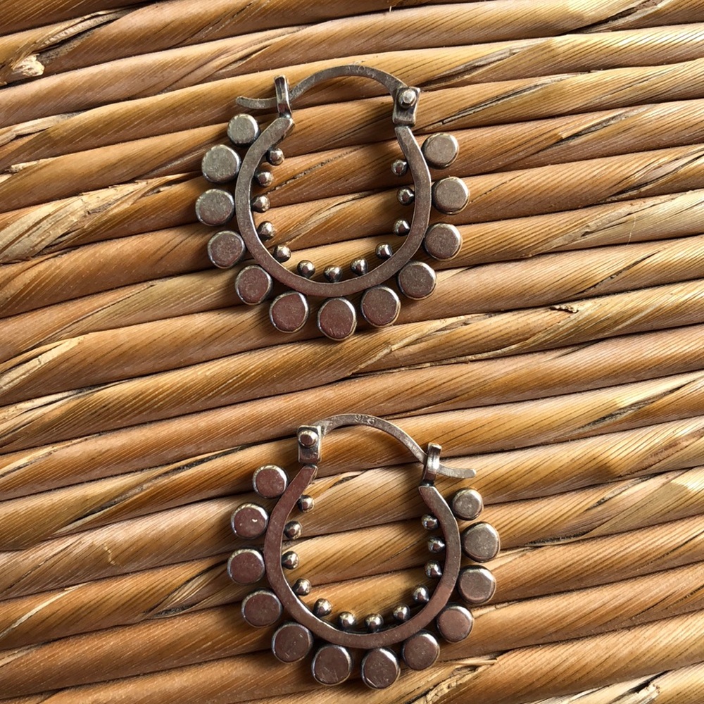 Sterling Silver Boho Dot Hoops Earrings - Picture 6 of 7